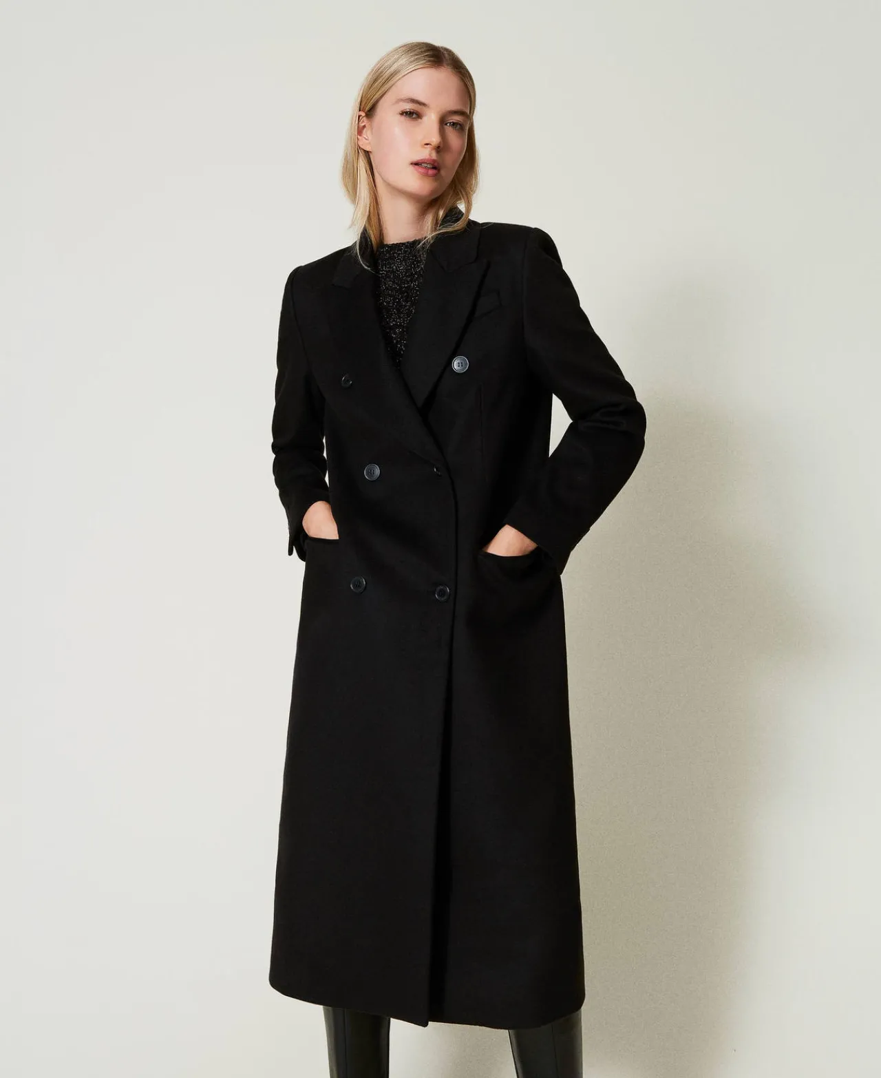 Manteaux Et Trenchs*TWINSET Milano Manteau Droit En Laine Mélangée Noir