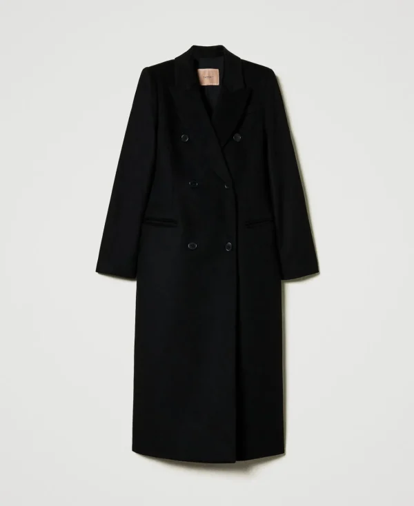 Manteaux Et Trenchs*TWINSET Milano Manteau Droit En Laine Mélangée Noir