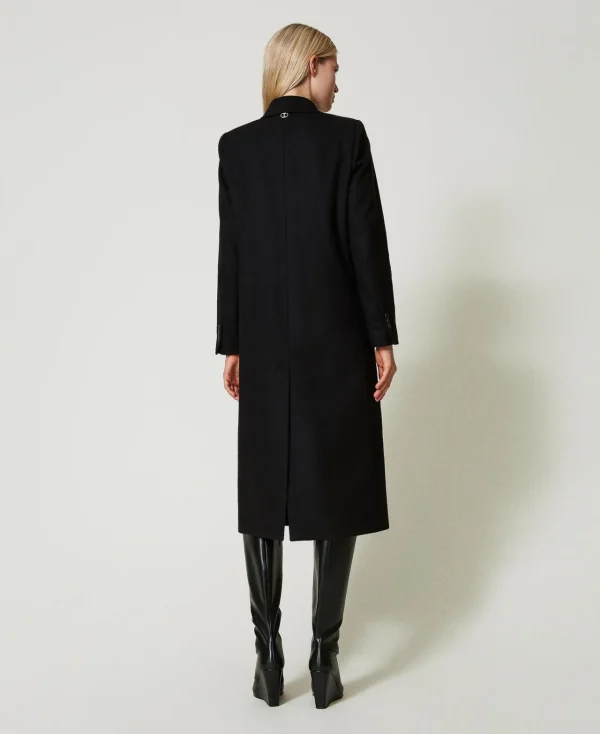 Manteaux Et Trenchs*TWINSET Milano Manteau Droit En Laine Mélangée Noir