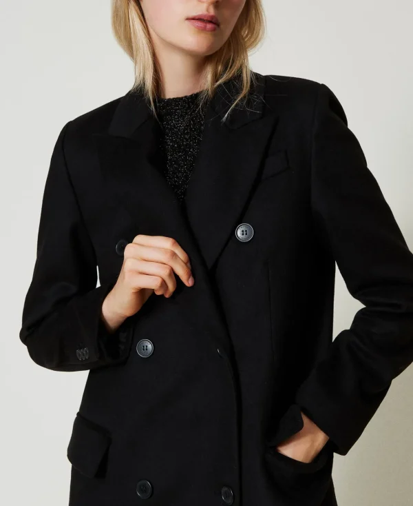 Manteaux Et Trenchs*TWINSET Milano Manteau Droit En Laine Mélangée Noir
