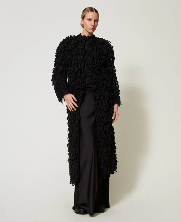 Manteaux Et Trenchs*TWINSET Milano Manteau «Elisabeth» En Maille Bouclée Noir