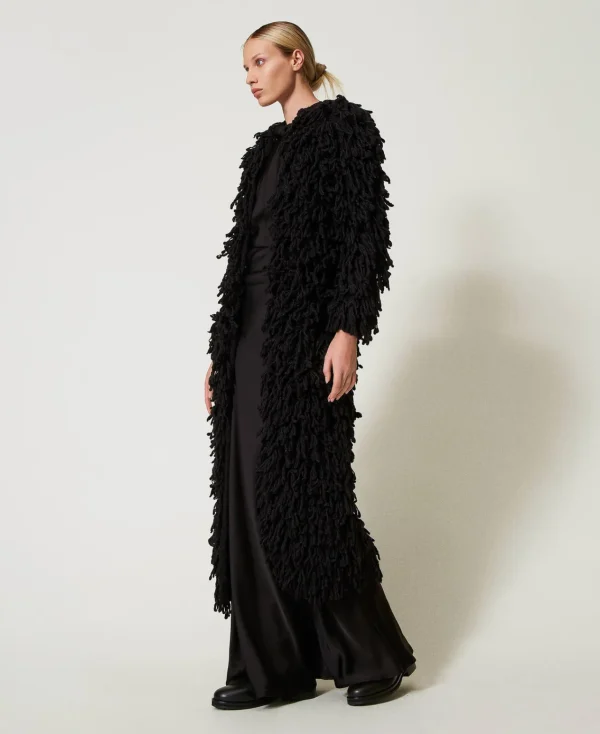 Manteaux Et Trenchs*TWINSET Milano Manteau «Elisabeth» En Maille Bouclée Noir
