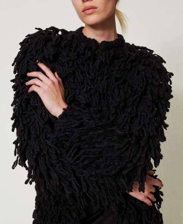 Manteaux Et Trenchs*TWINSET Milano Manteau «Elisabeth» En Maille Bouclée Noir