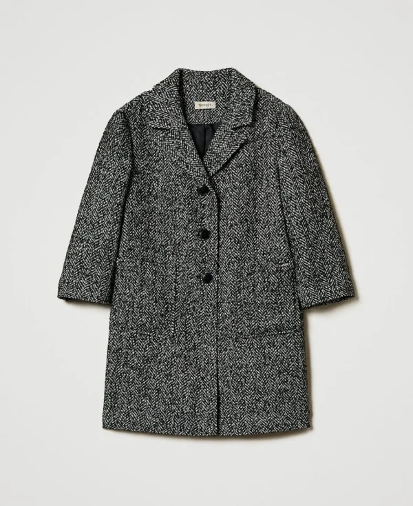manteau_en_drap__chevrons_1.webp Blousons Et Manteaux*TWINSET Milano Manteau En Drap à Chevrons Jacquard Chevron