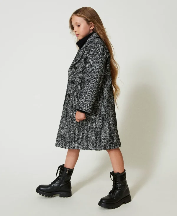 manteau_en_drap__chevrons_2.webp Blousons Et Manteaux*TWINSET Milano Manteau En Drap à Chevrons Jacquard Chevron