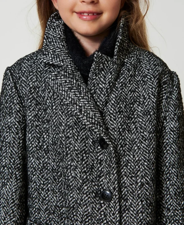 manteau_en_drap__chevrons_5.webp Blousons Et Manteaux*TWINSET Milano Manteau En Drap à Chevrons Jacquard Chevron