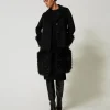 Manteaux Et Trenchs*TWINSET Milano Manteau En Drap De Laine Mélangée Et Fausse Fourrure Noir