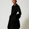 Manteaux Et Trenchs*TWINSET Milano Manteau En Drap De Laine Mélangée Et Fausse Fourrure Noir