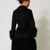 Manteaux Et Trenchs*TWINSET Milano Manteau En Drap De Laine Mélangée Et Fausse Fourrure Noir