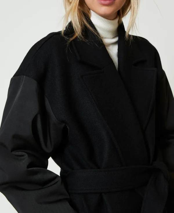 Manteaux Et Trenchs*TWINSET Milano Manteau En Drap De Laine Mélangée Noir