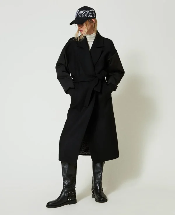 Manteaux Et Trenchs*TWINSET Milano Manteau En Drap De Laine Mélangée Noir
