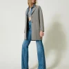 Manteaux Et Trenchs*TWINSET Milano Manteau En Drap Double Avec Sequins Double Rayure Gris Chiné