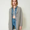 Manteaux Et Trenchs*TWINSET Milano Manteau En Drap Double Avec Sequins Double Rayure Gris Chiné
