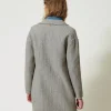 Manteaux Et Trenchs*TWINSET Milano Manteau En Drap Double Avec Sequins Double Rayure Gris Chiné