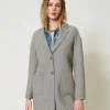 Manteaux Et Trenchs*TWINSET Milano Manteau En Drap Double Avec Sequins Double Rayure Gris Chiné