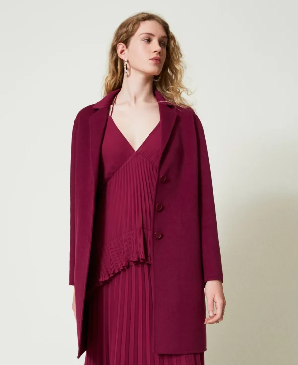 Manteaux Et Trenchs*TWINSET Milano Manteau En Drap Double De Laine Mélangée Violet « Prune Rouge »
