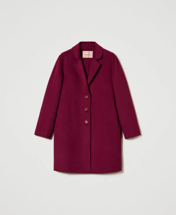 Manteaux Et Trenchs*TWINSET Milano Manteau En Drap Double De Laine Mélangée Violet « Prune Rouge »