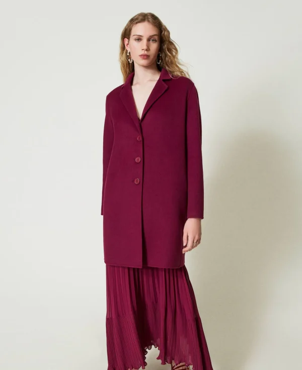 Manteaux Et Trenchs*TWINSET Milano Manteau En Drap Double De Laine Mélangée Violet « Prune Rouge »