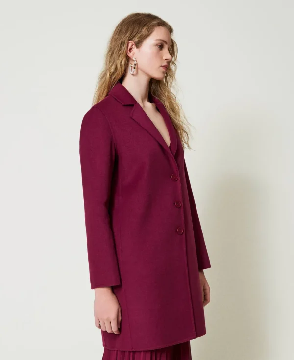 Manteaux Et Trenchs*TWINSET Milano Manteau En Drap Double De Laine Mélangée Violet « Prune Rouge »