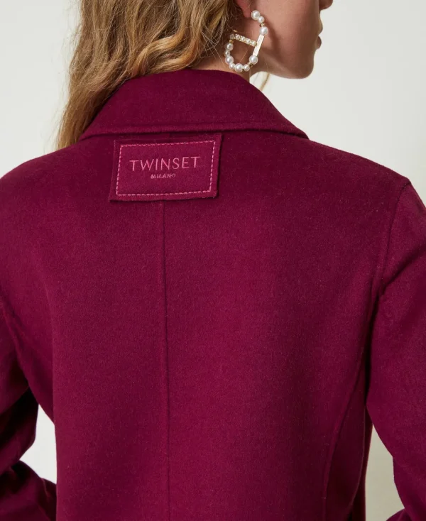 Manteaux Et Trenchs*TWINSET Milano Manteau En Drap Double De Laine Mélangée Violet « Prune Rouge »