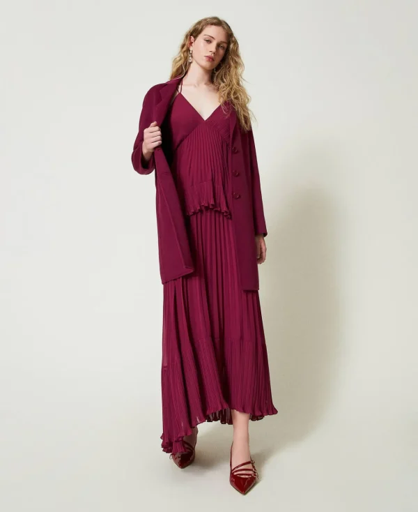 Manteaux Et Trenchs*TWINSET Milano Manteau En Drap Double De Laine Mélangée Violet « Prune Rouge »