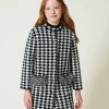 Blousons Et Manteaux*TWINSET Milano Manteau En Maille Jacquard Pied-de-poule Bicolore Noir / Blanc Cassé