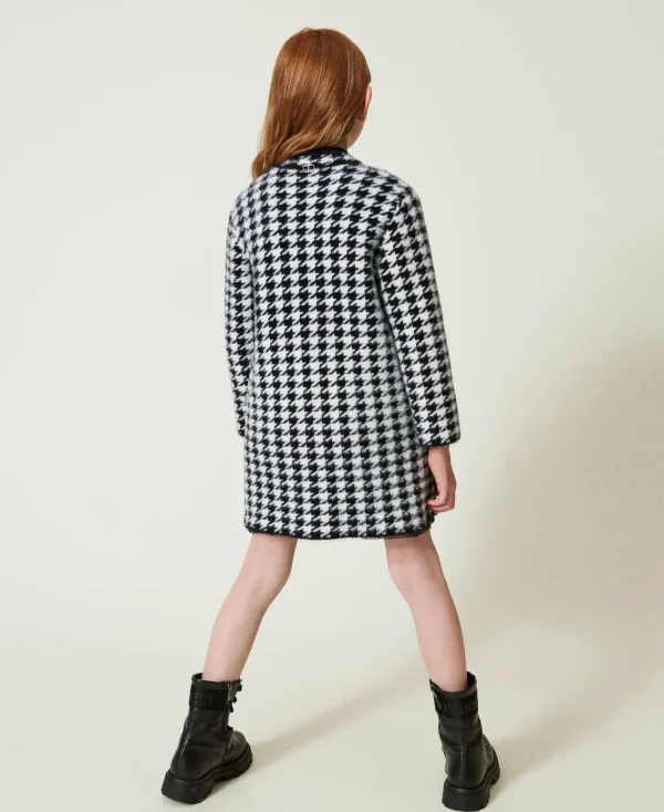 Blousons Et Manteaux*TWINSET Milano Manteau En Maille Jacquard Pied-de-poule Bicolore Noir / Blanc Cassé