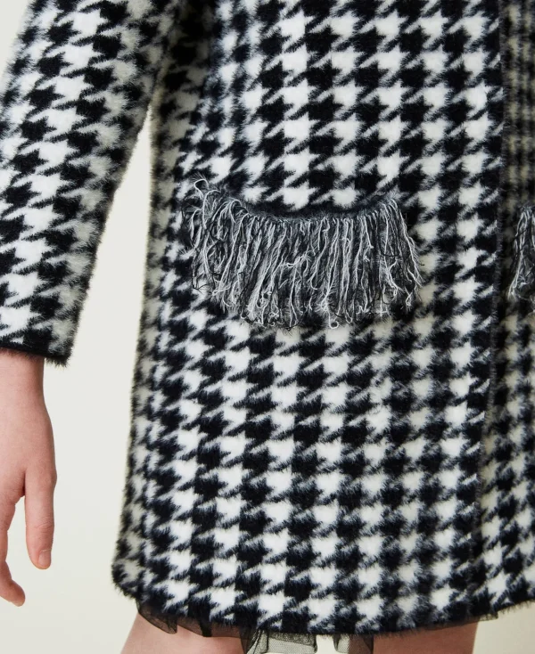 Blousons Et Manteaux*TWINSET Milano Manteau En Maille Jacquard Pied-de-poule Bicolore Noir / Blanc Cassé