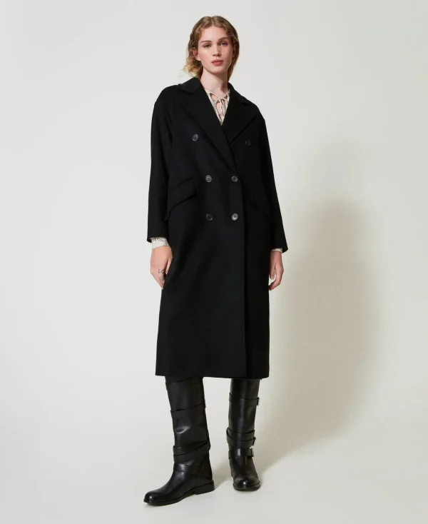 Manteaux Et Trenchs*TWINSET Milano Manteau Fluide En Laine Mélangée Noir