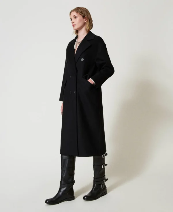 Manteaux Et Trenchs*TWINSET Milano Manteau Fluide En Laine Mélangée Noir