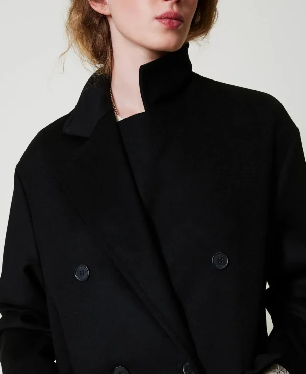 Manteaux Et Trenchs*TWINSET Milano Manteau Fluide En Laine Mélangée Noir
