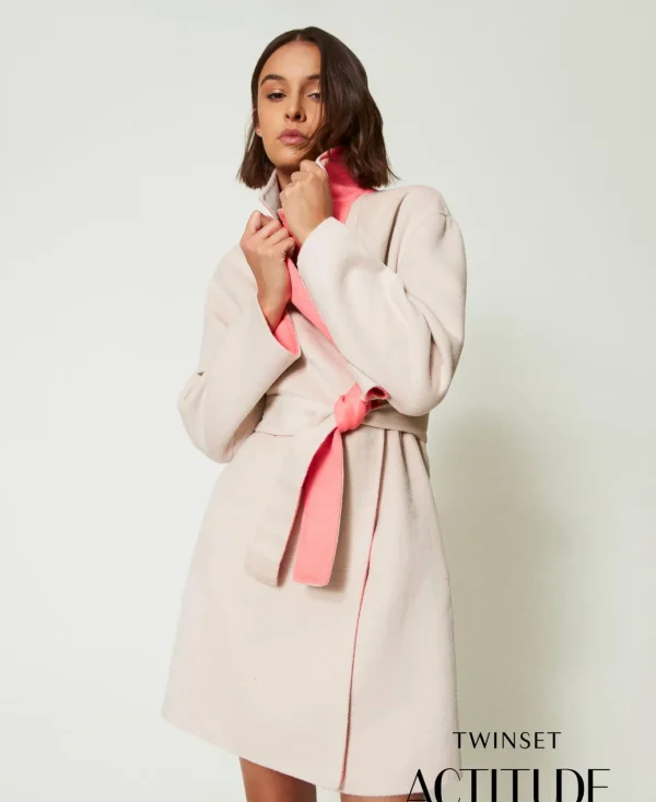 Manteaux Et Trenchs*TWINSET Milano Manteau Réversible MYFO En Drap De Laine Mélangée Bicolore Fog/Corail Fluo