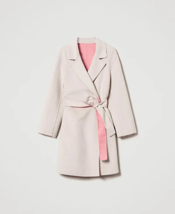 Manteaux Et Trenchs*TWINSET Milano Manteau Réversible MYFO En Drap De Laine Mélangée Bicolore Fog/Corail Fluo