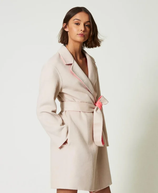 Manteaux Et Trenchs*TWINSET Milano Manteau Réversible MYFO En Drap De Laine Mélangée Bicolore Fog/Corail Fluo