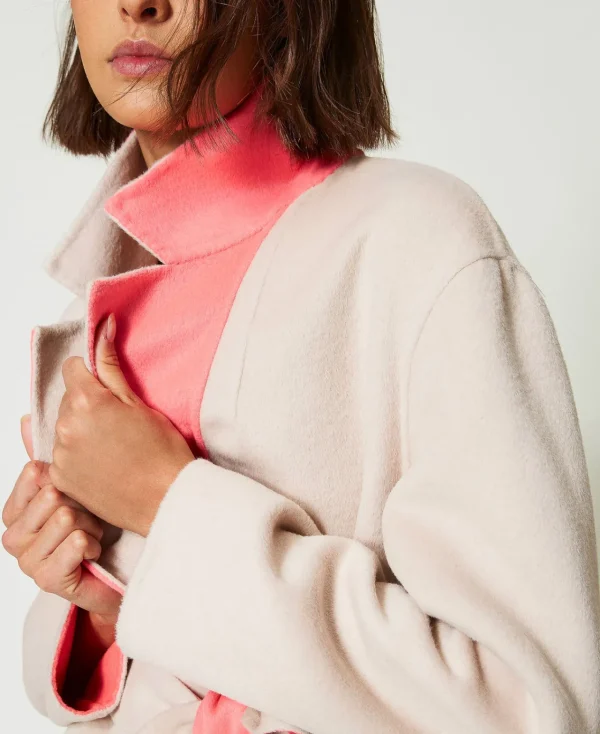 Manteaux Et Trenchs*TWINSET Milano Manteau Réversible MYFO En Drap De Laine Mélangée Bicolore Fog/Corail Fluo