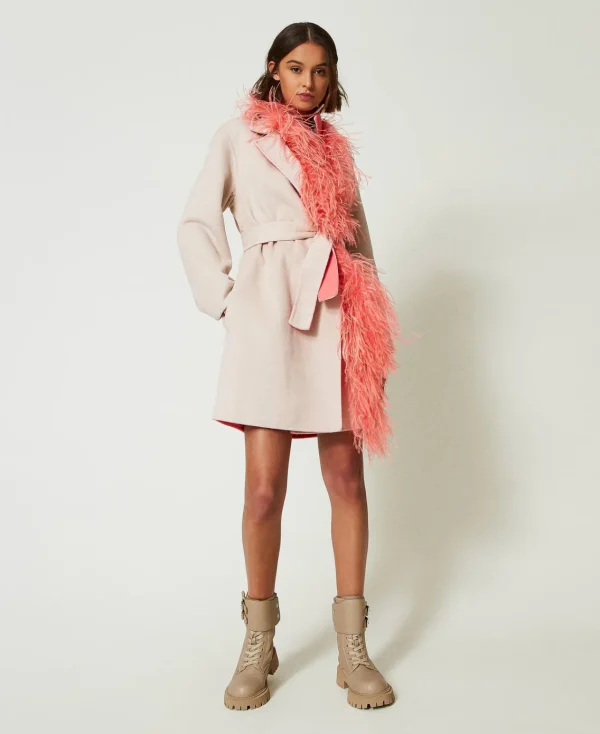 Manteaux Et Trenchs*TWINSET Milano Manteau Réversible MYFO En Drap De Laine Mélangée Bicolore Fog/Corail Fluo