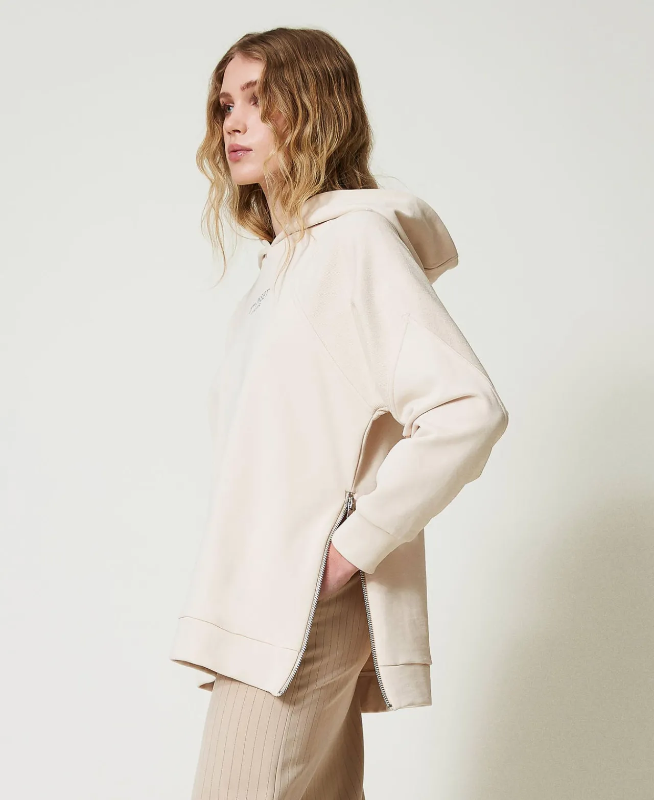 Sweat-Shirts*TWINSET Milano Maxi Sweat-shirt Avec Logo Blanc « Old White »