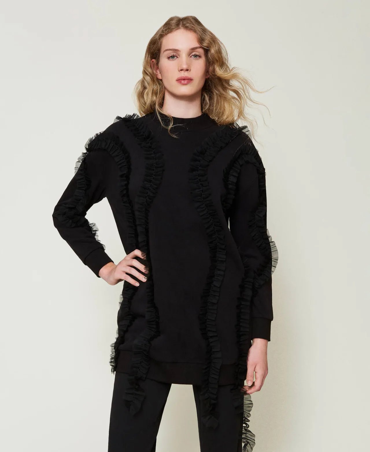 Sweat-Shirts*TWINSET Milano Maxi Sweat-shirt Avec Volants En Tulle Noir