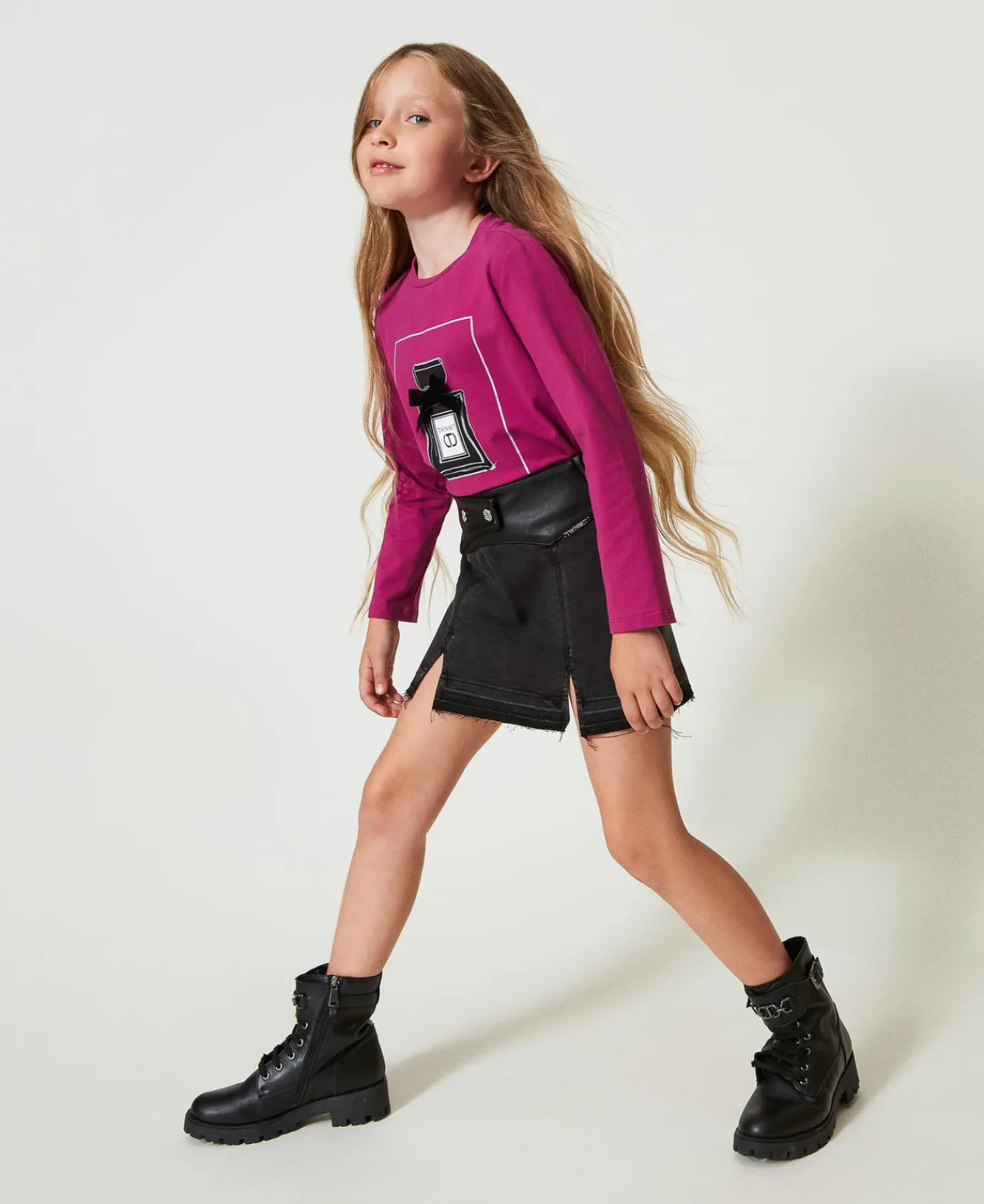 Jupes*TWINSET Milano Mini-jupe En Jean Avec Fentes Denim Noir Usé
