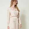 minijupe_en_maille_jacqua_3.webp Jupes*TWINSET Milano Mini-jupe En Maille Jacquard Point Filet Blanc « Old White »