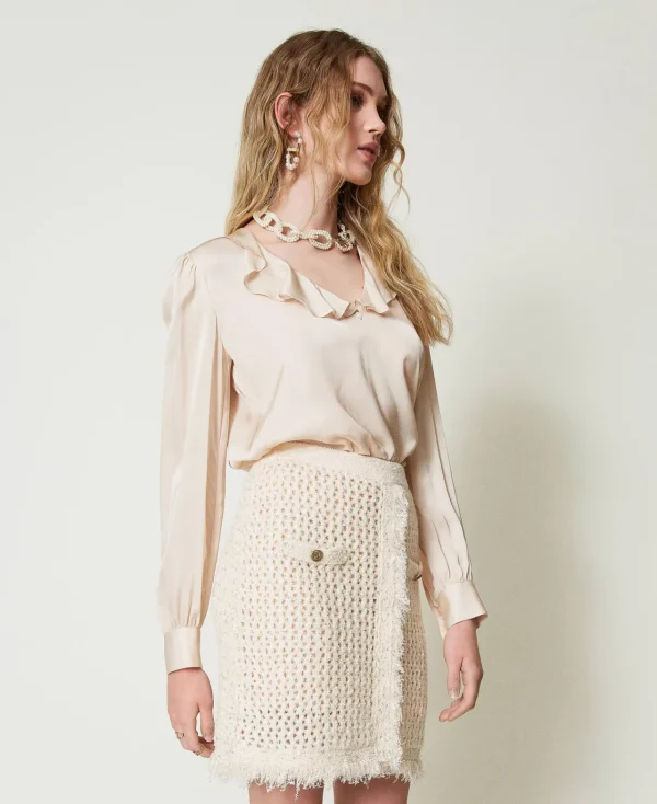 minijupe_en_maille_jacqua_3.webp Jupes*TWINSET Milano Mini-jupe En Maille Jacquard Point Filet Blanc « Old White »