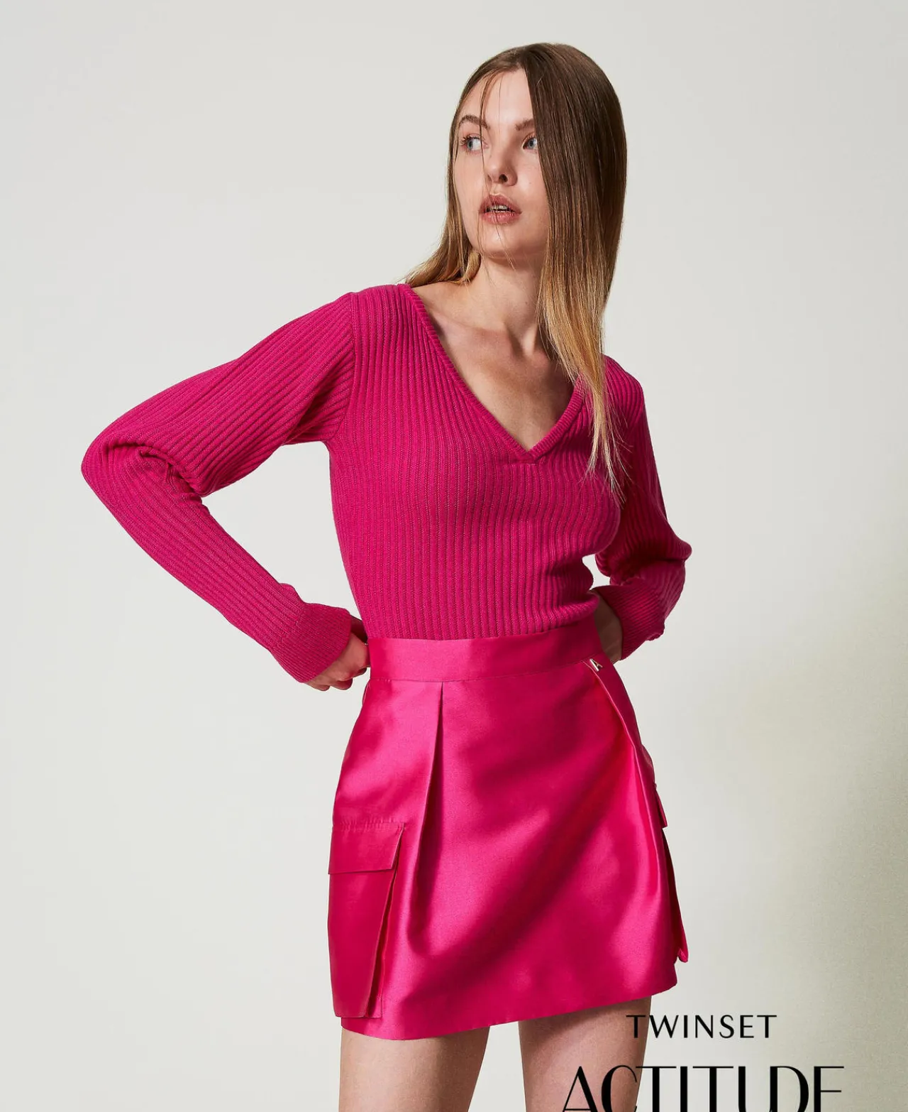 Jupes*TWINSET Milano Mini-jupe En Sergé Mikado Super Pink