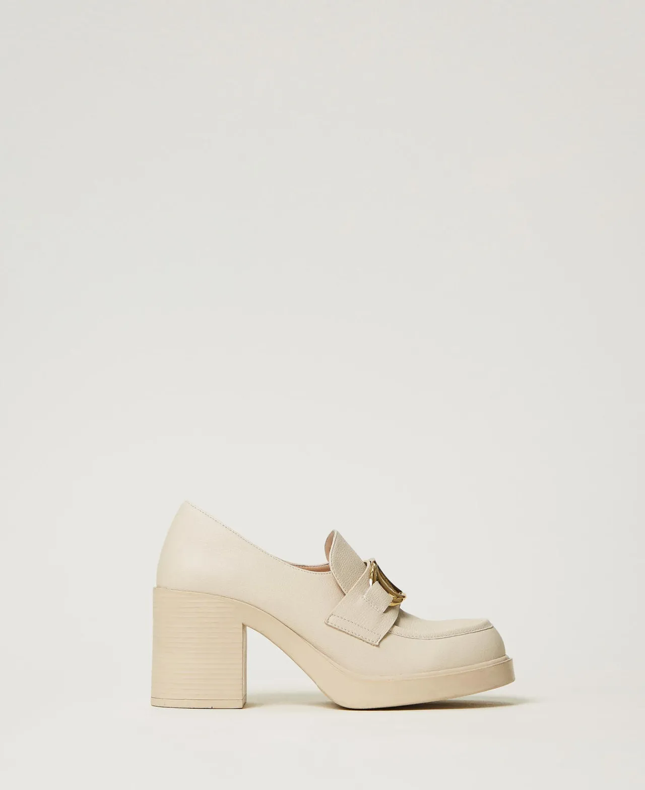 Chaussures À Talons | Escarpins Et Sandales*TWINSET Milano Mocassins à Talon Avec Barrette Oval T Blanc « Old White »