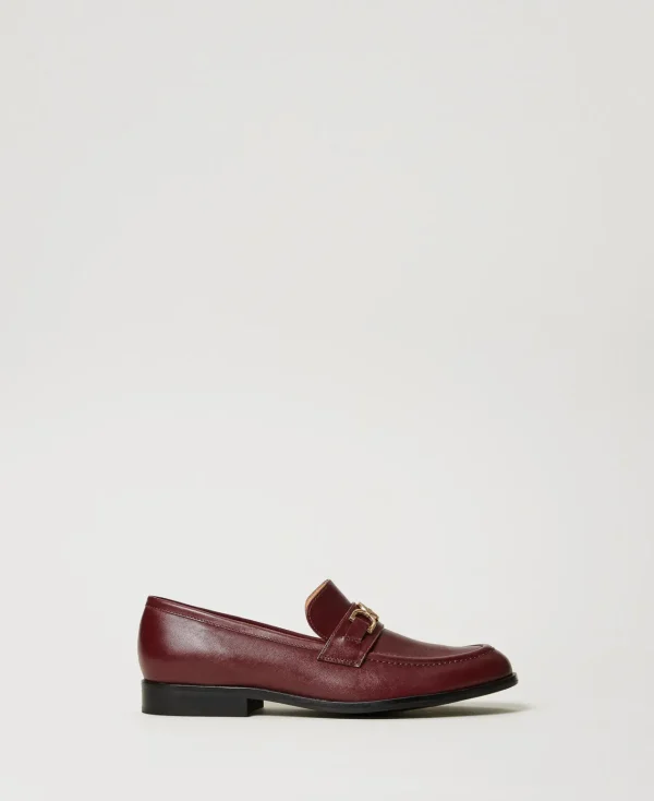 Ballerines Et Mocassins | Chaussures Plates*TWINSET Milano Mocassins En Cuir Avec Barrette Oval T Bordeaux