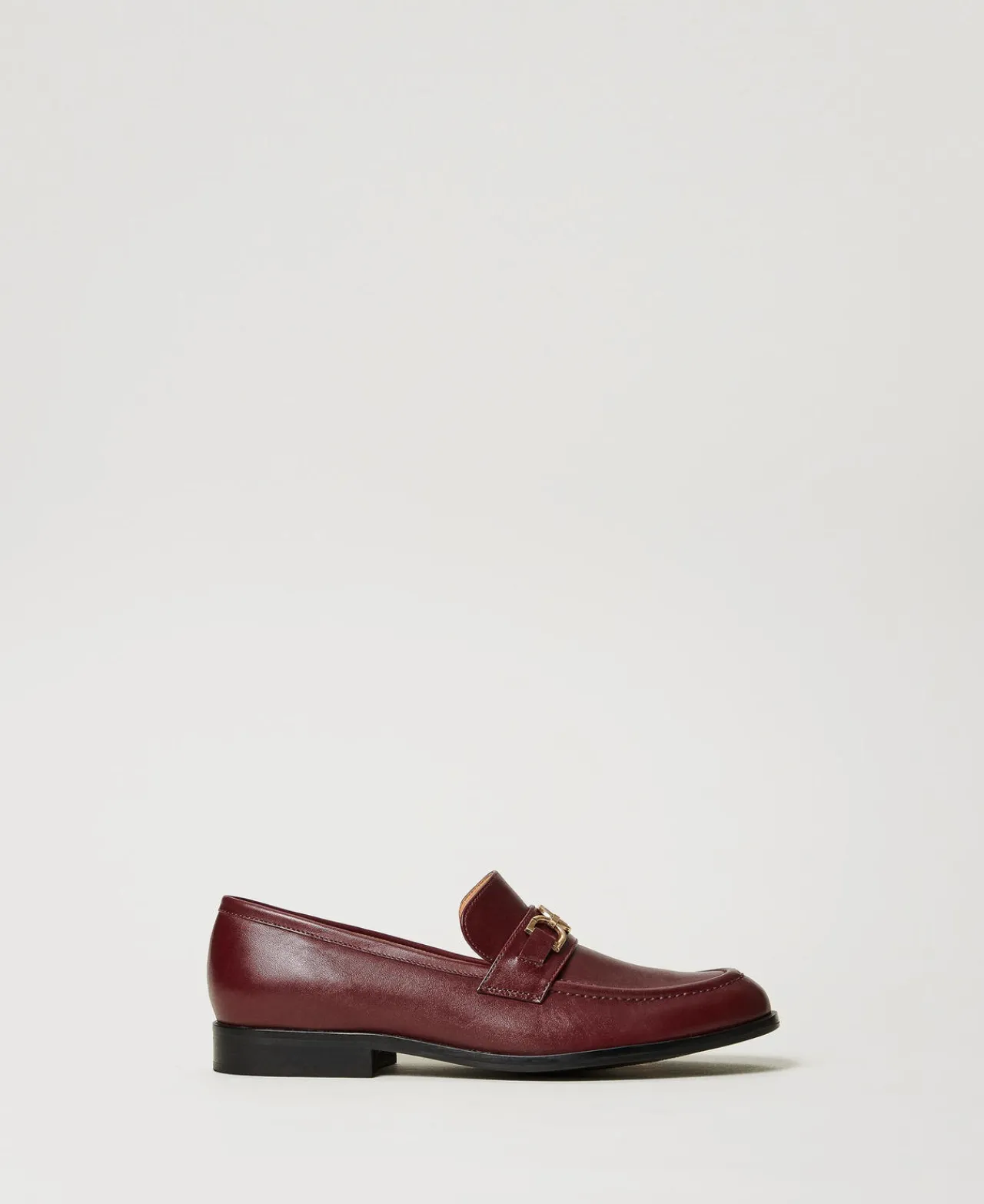 Ballerines Et Mocassins | Chaussures Plates*TWINSET Milano Mocassins En Cuir Avec Barrette Oval T Bordeaux