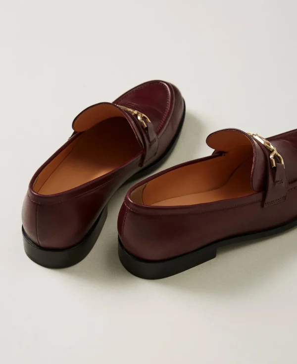 Ballerines Et Mocassins | Chaussures Plates*TWINSET Milano Mocassins En Cuir Avec Barrette Oval T Bordeaux