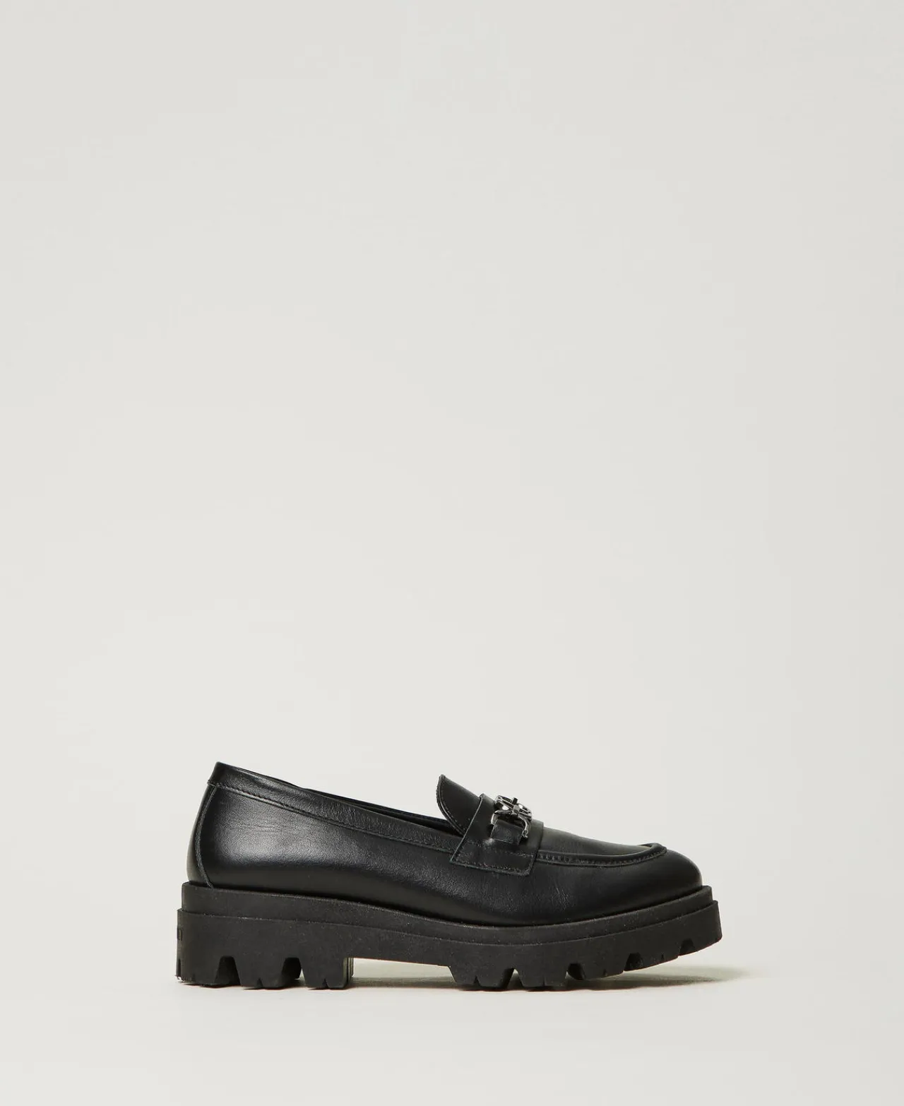 Chaussures*TWINSET Milano Mocassins En Cuir Avec Oval T Noir