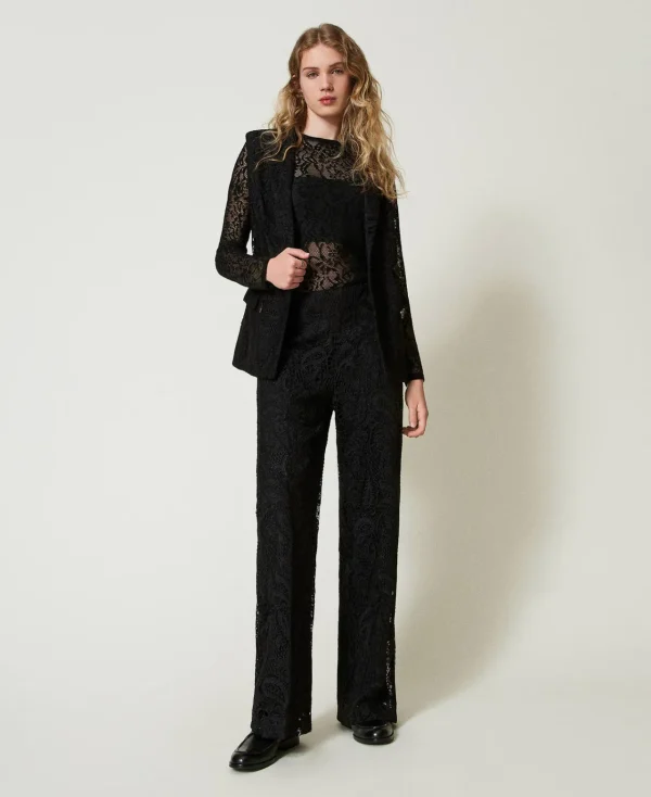 Pantalons Élégants | Pantalons Larges Et Palazzo*TWINSET Milano Pantalon Ample En Dentelle Macramé Noir