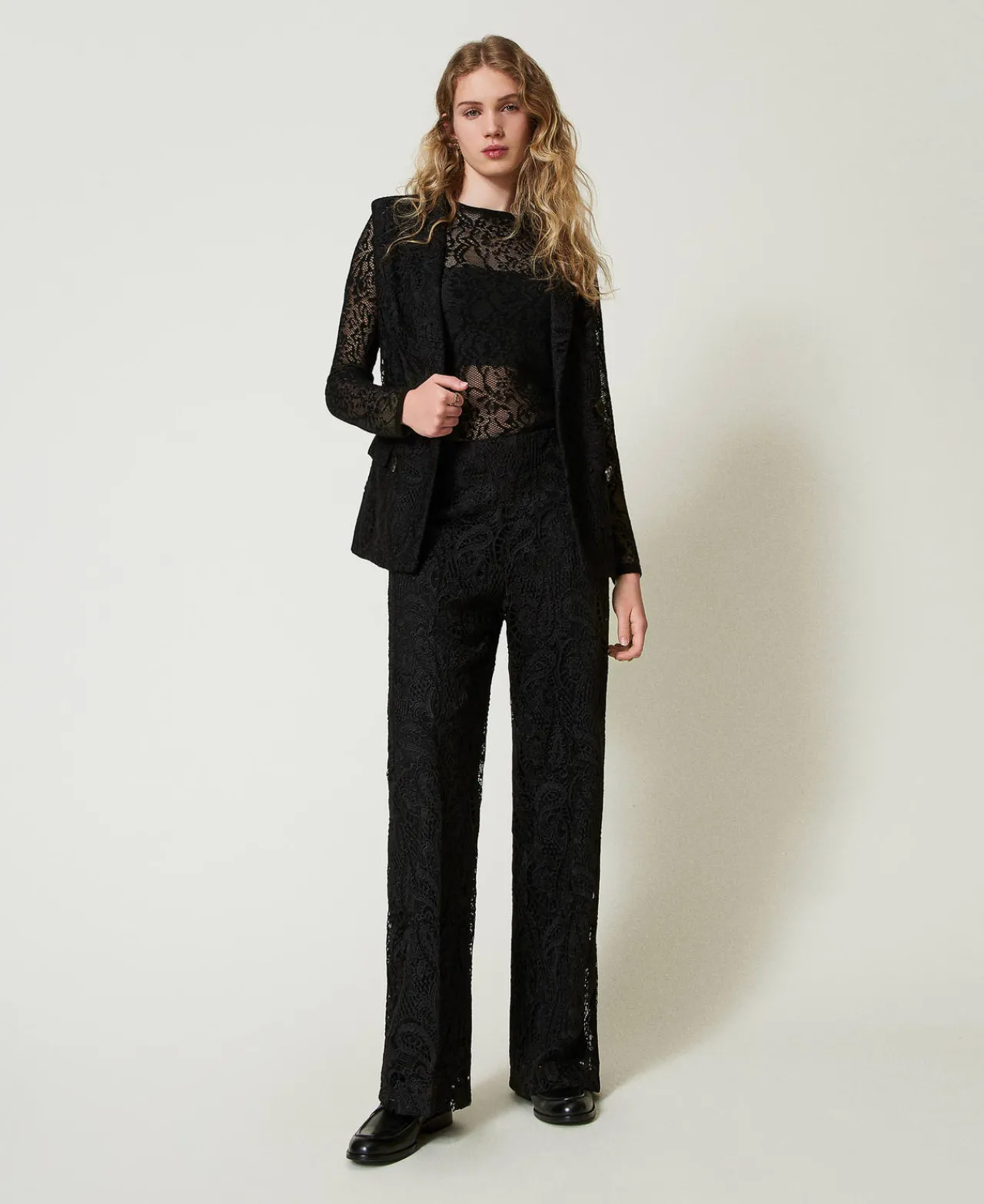 Pantalons Élégants | Pantalons Larges Et Palazzo*TWINSET Milano Pantalon Ample En Dentelle Macramé Noir