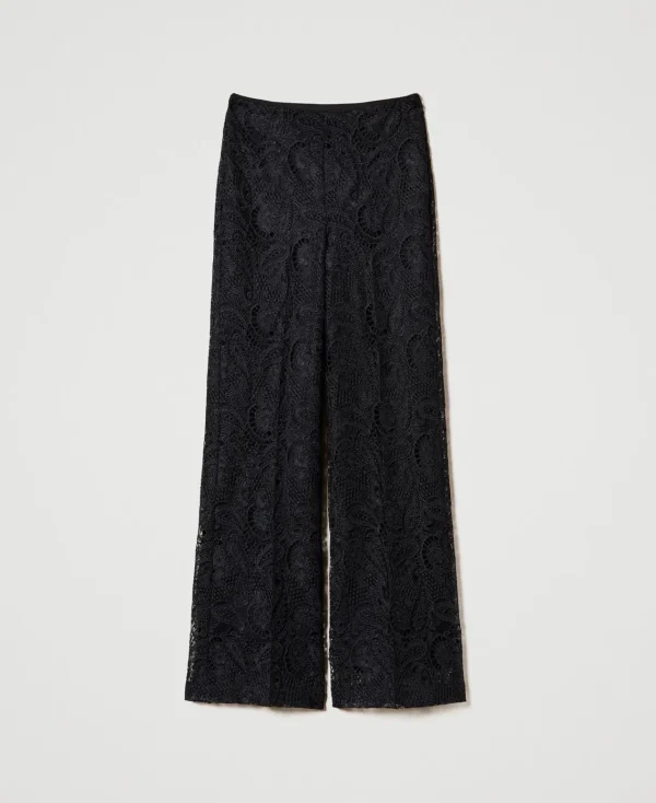 Pantalons Élégants | Pantalons Larges Et Palazzo*TWINSET Milano Pantalon Ample En Dentelle Macramé Noir